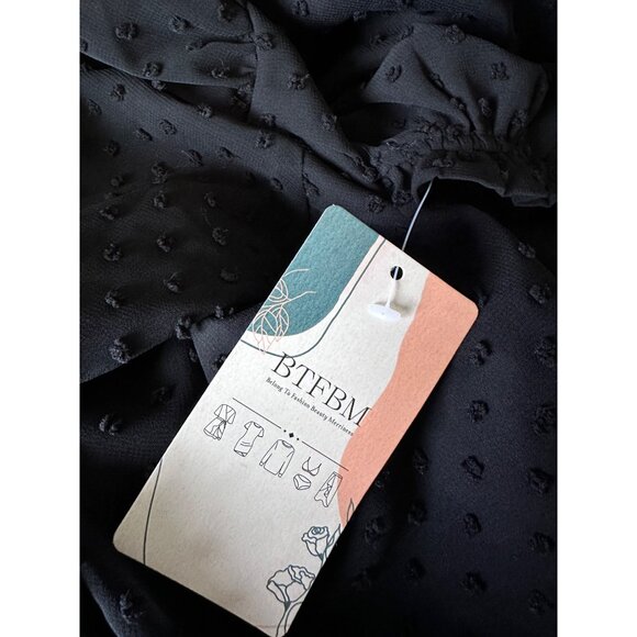 ✌️ 2/$40 ✌New Long Sleeve High Waist Black Dot Swing Dress with Ruffles sz Large - Picture 6 of 8